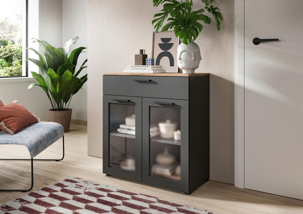 Kommode Niklas anthrazit Eiche Nox Oak Nachbildung B/H/T: ca. 78x84x35 cm Niklas - Eiche/anthrazit (78,00/84,00/35,00cm)