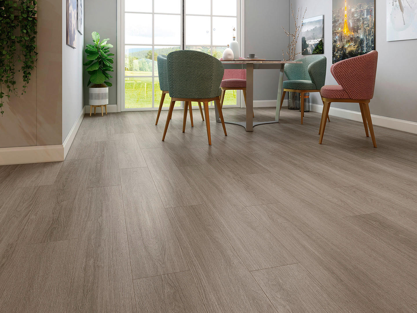 Laminatboden Eiche braun ca. 2,245 m² im Paket  B/L: ca. 19,4x128,6 cm pro Paket Eiche braun ca. 2,245 m² im Paket - braun/dunkelgrau (19,40/128,60cm)