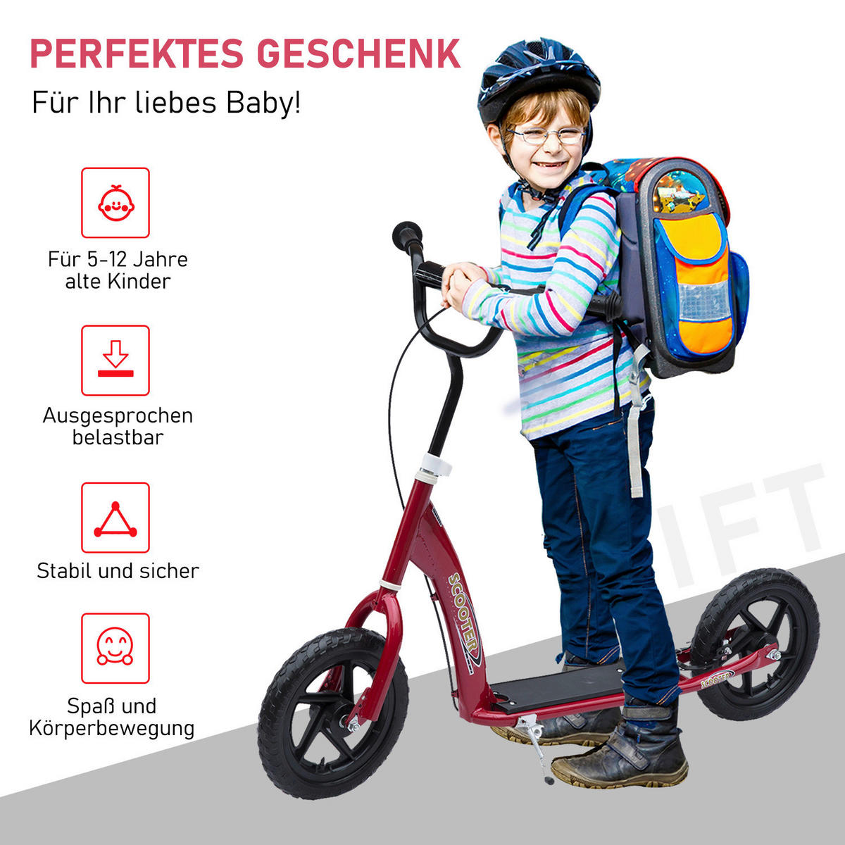 HOMCOM Kinderroller rot Kinderroller - rot (120,00/52,00/88,00cm) - HOMCOM