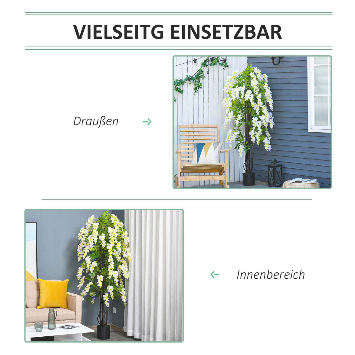 Outsunny Kunstpflanze weiß Polypropylen B/H/L: ca. 24x24x165 cm Künstliche_Pflanzen - weiß/grün (165,00/24,00/24,00cm) - Outsunny