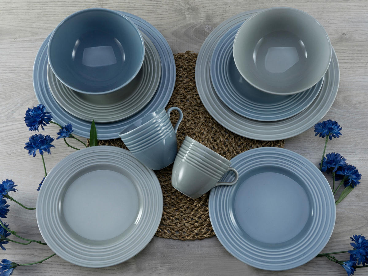 CreaTable Kombiservice Stripes stein Porzellan 16 tlg. Stripes - blau/stein - CreaTable
