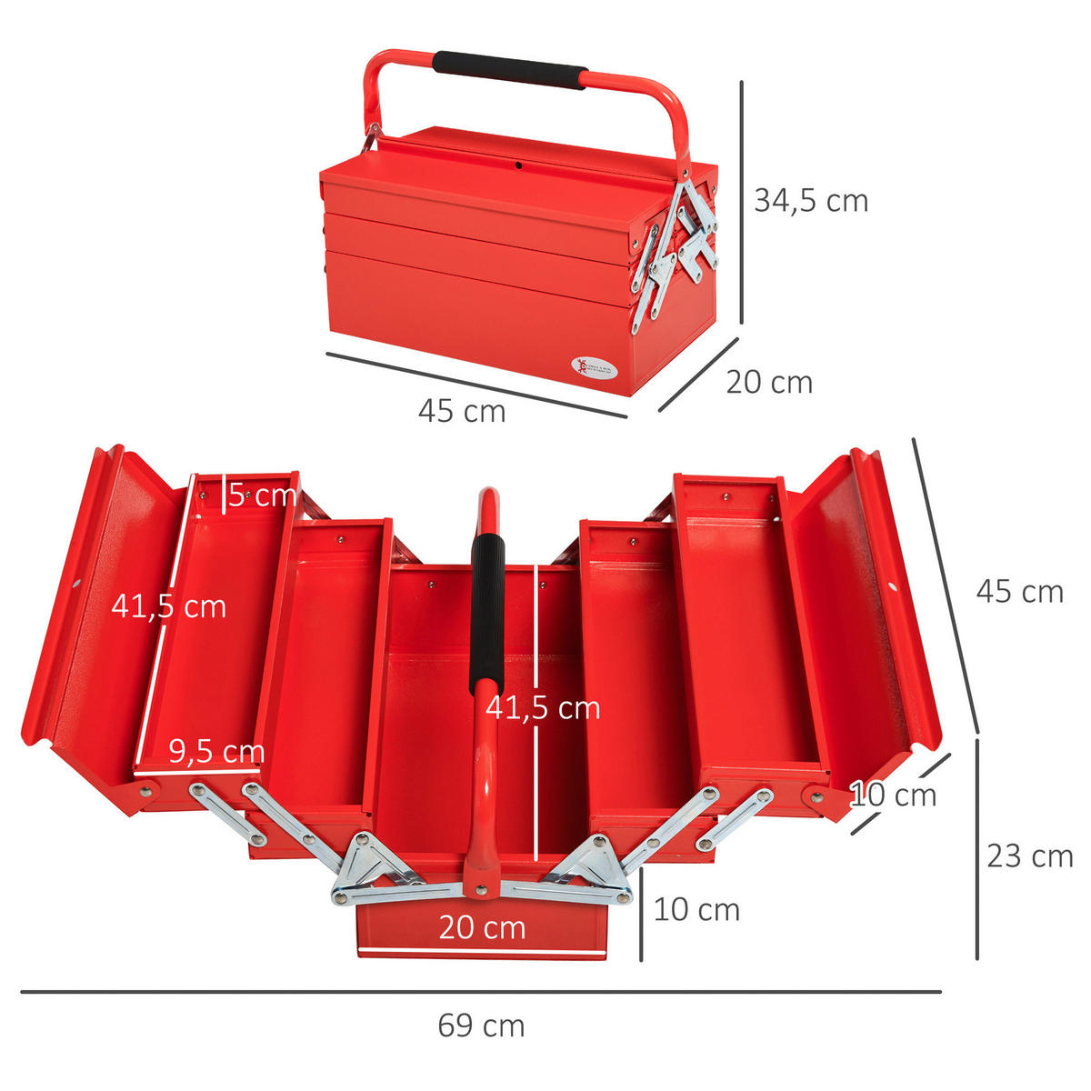 B/H/L: ca. 20x45x34,5 cm Werkzeugkasten - rot (34,50/20,00/45,00cm) - DURHAND