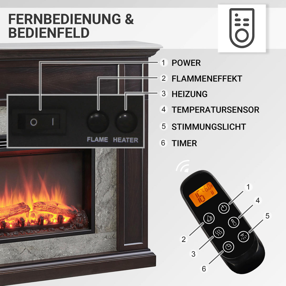 Balderia Elektrischer-Kamin Arthur EF321A-MT321D-EO dunkelbraun B/H/T: ca. 105x122x25 cm ca. 2000 W Elektro-Kamin Arthur - dunkelbraun (105,00/122,00/25,00cm) - Balderia