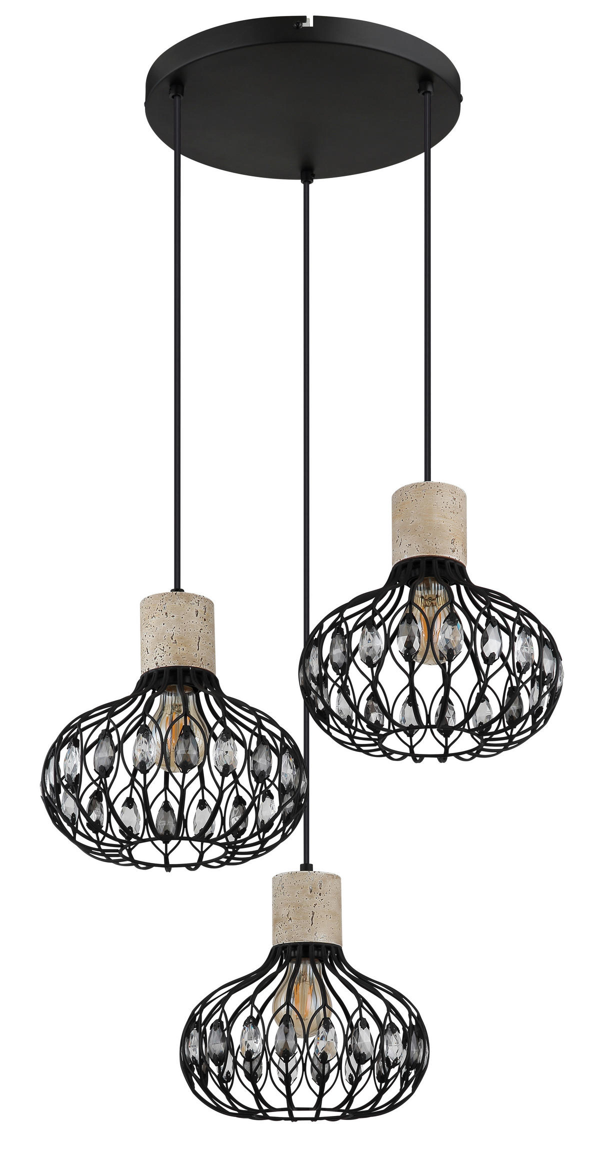 GLOBO Hängeleuchte Rauch grau mattschwarz Glas Metall H/D: ca. 150x47 cm E27 3 Brennstellen DORTHY - mattschwarz/Rauch (47,00/150,00cm) - GLOBO