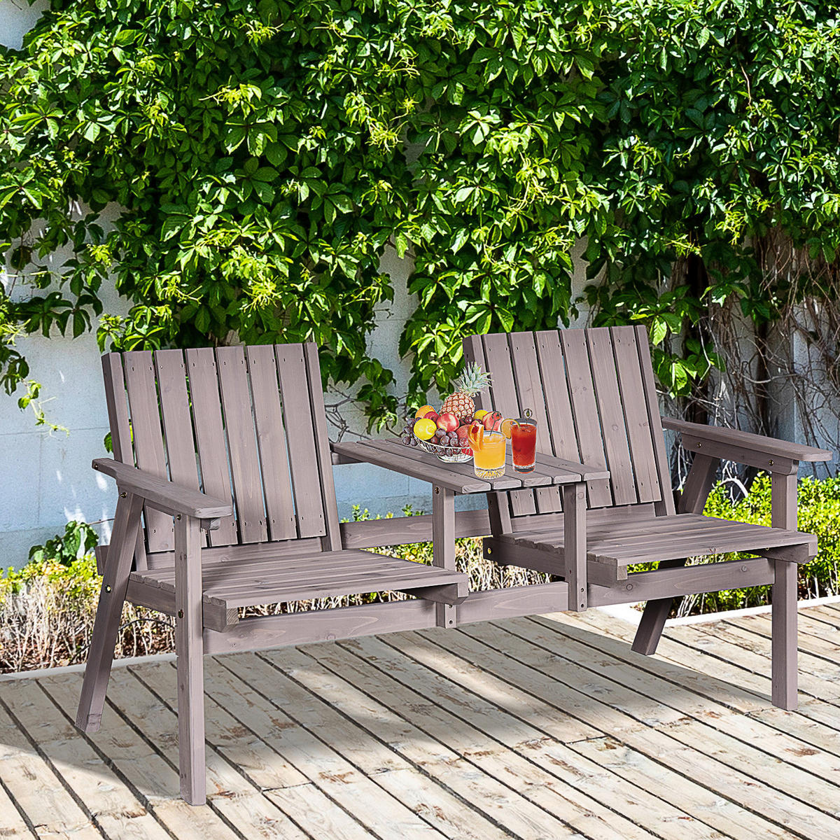 Outsunny Gartenbank grau Holz B/H/T/L: ca. 70x83x70x152 cm Gartenbank - grau (152,00/70,00/83,00cm) - Outsunny