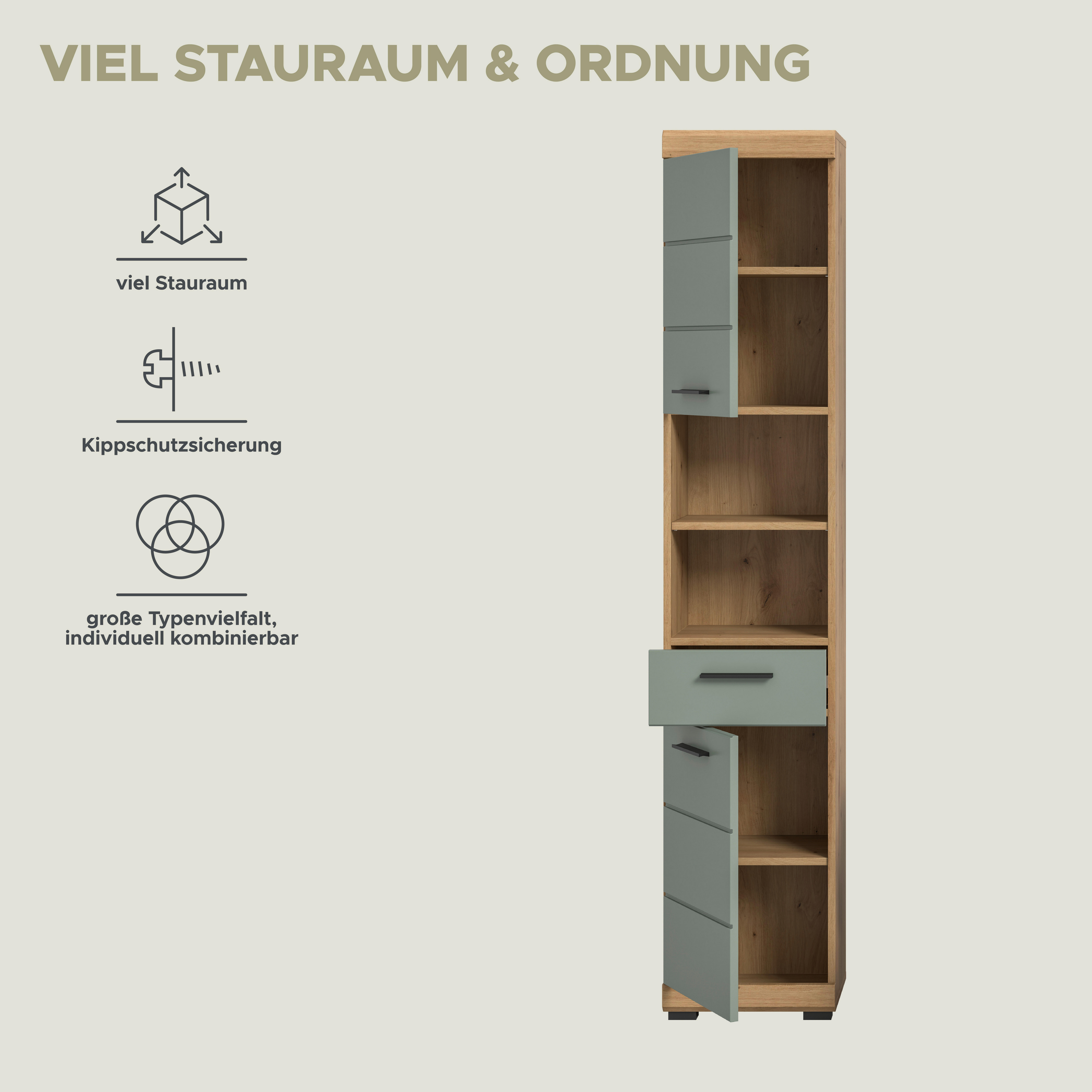 Badhochschrank Scout Eiche Artisan Nachbildung salbei Nachbildung B/H/T: ca. 37x191x31 cm Scout - Eiche/salbei (37,00/191,00/31,00cm) - xonox.home