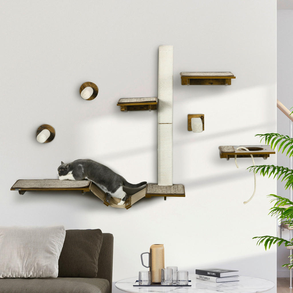 Thumbnail - PawHut Katzenregal-Set braun Sisal B/H/L: ca. 29x8,5x136 cm