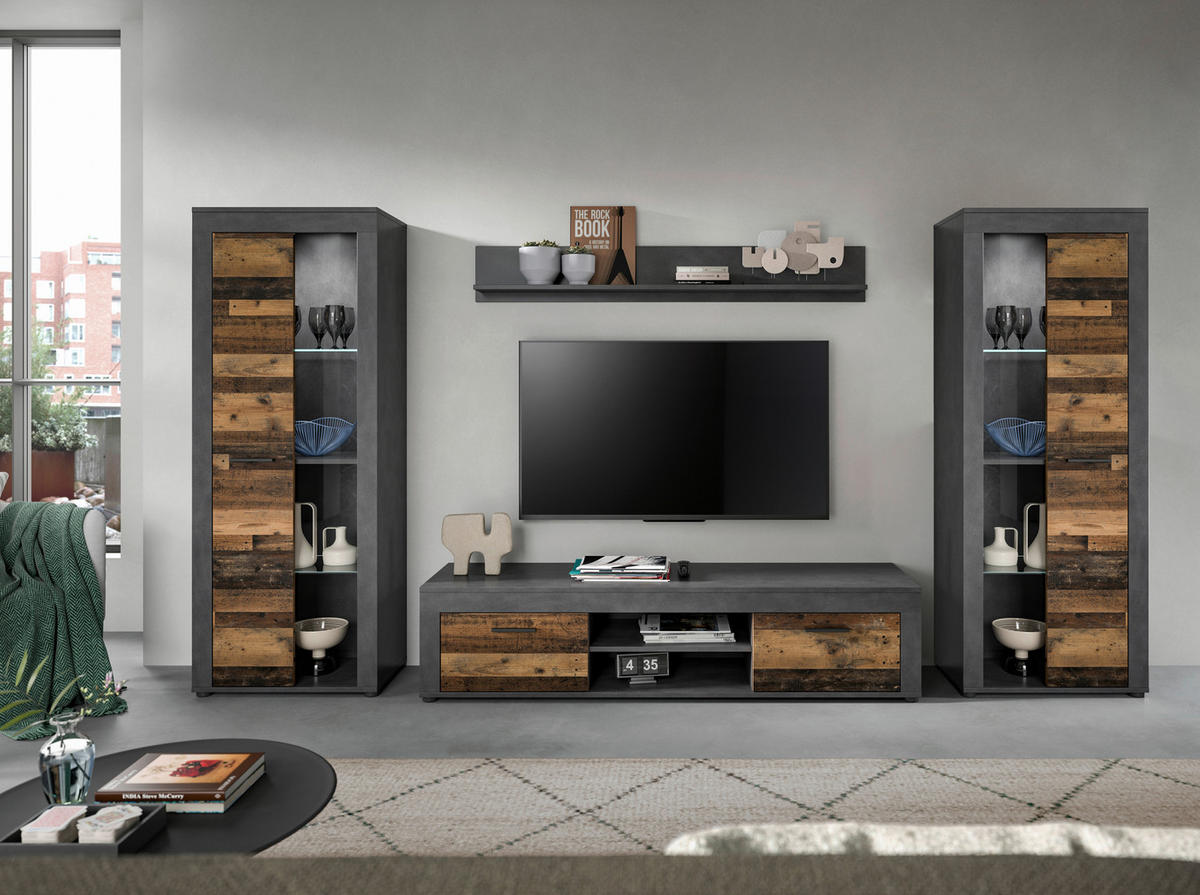 Wohnwand Jam Matera Nachbildung Old Wood Nachbildung B/H/T: ca. 159x310x35 cm Jam - (159,00/310,00/35,00cm) - xonox.home