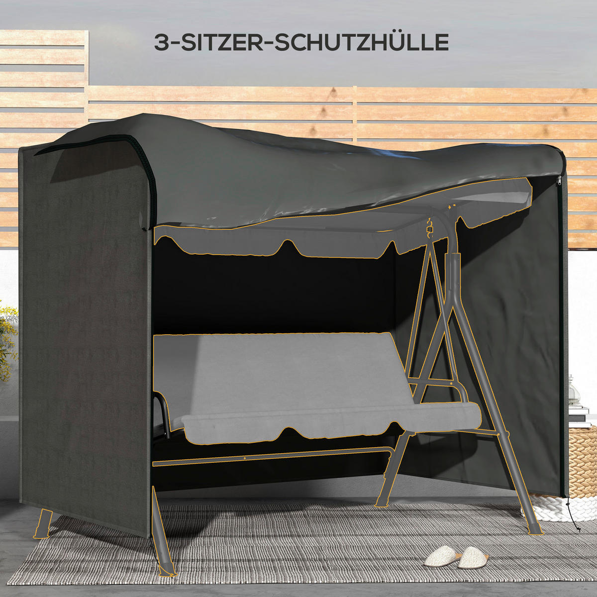 Outsunny Abdeckplane dunkelgrau Polyester B/H/L: ca. 124x164x205 cm Abdeckung für Schaukel - dunkelgrau (205,00/124,00/164,00cm) - Outsunny
