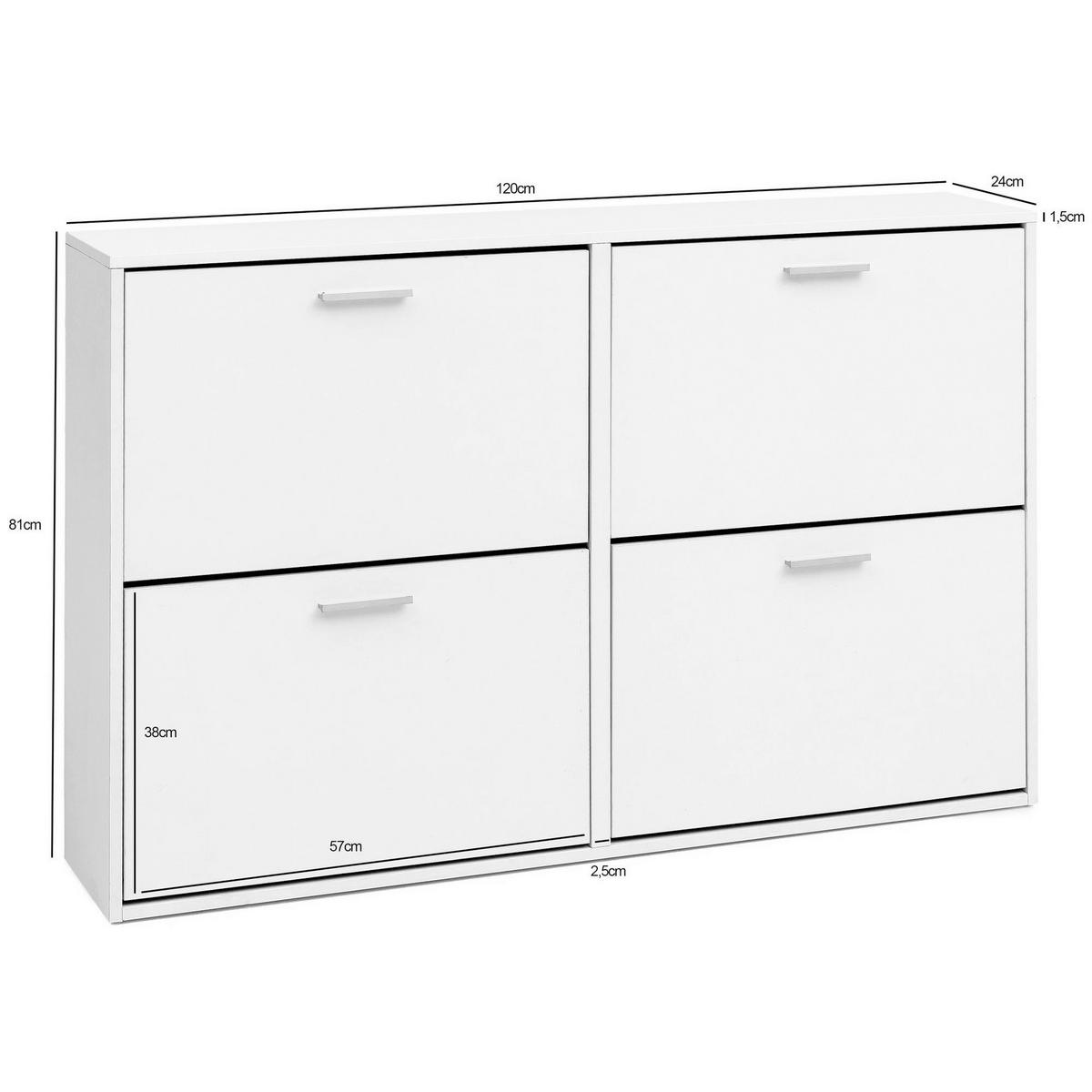 Schuhschrank weiß weiß B/H/T: ca. 120x81x24 cm Schuhschrank - weiß (120,00/81,00/24,00cm) - Wohnling