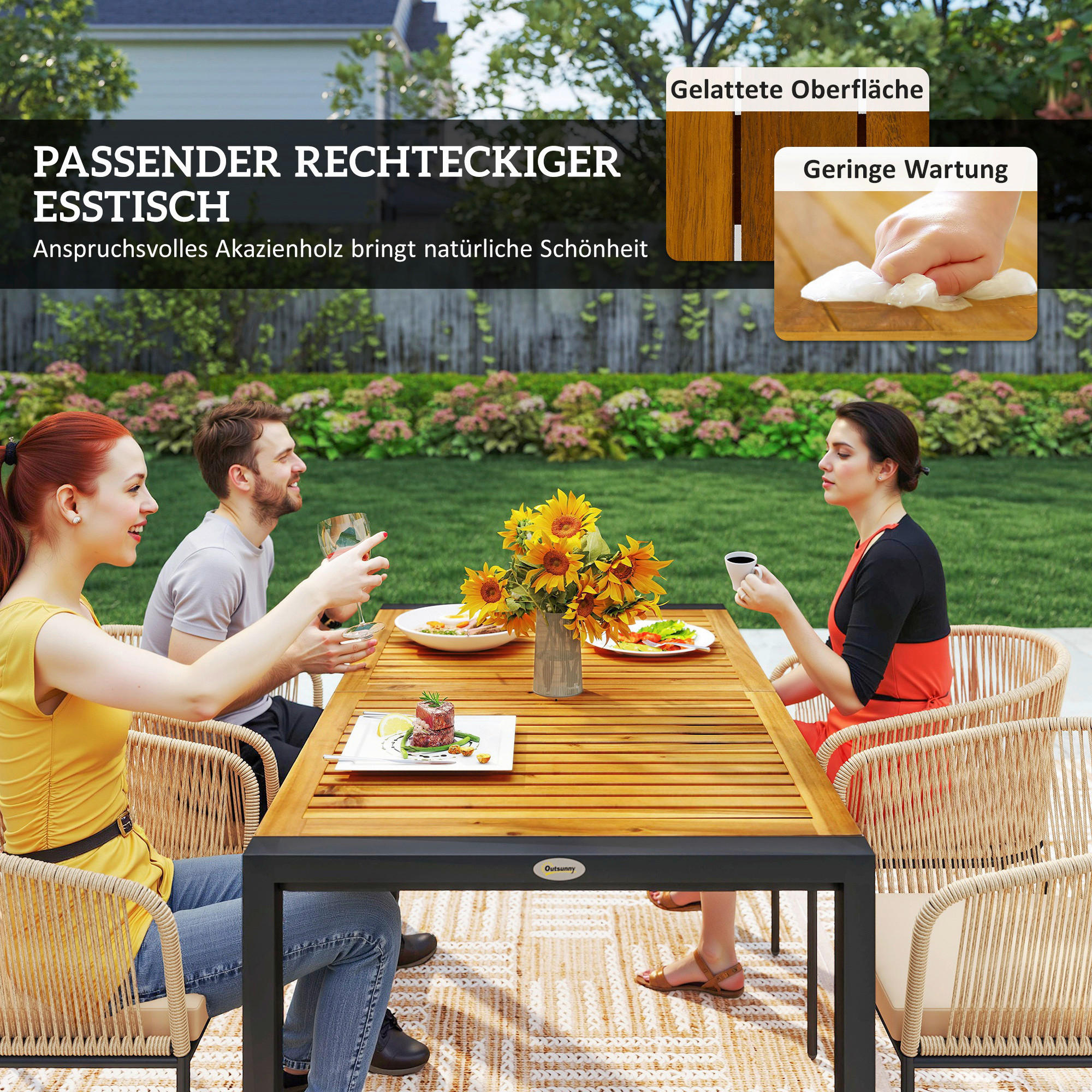 Thumbnail - Outsunny Rattan Gartenmöbel-Set khaki Polyethylen B/H/L: ca. 80x74x140 cm