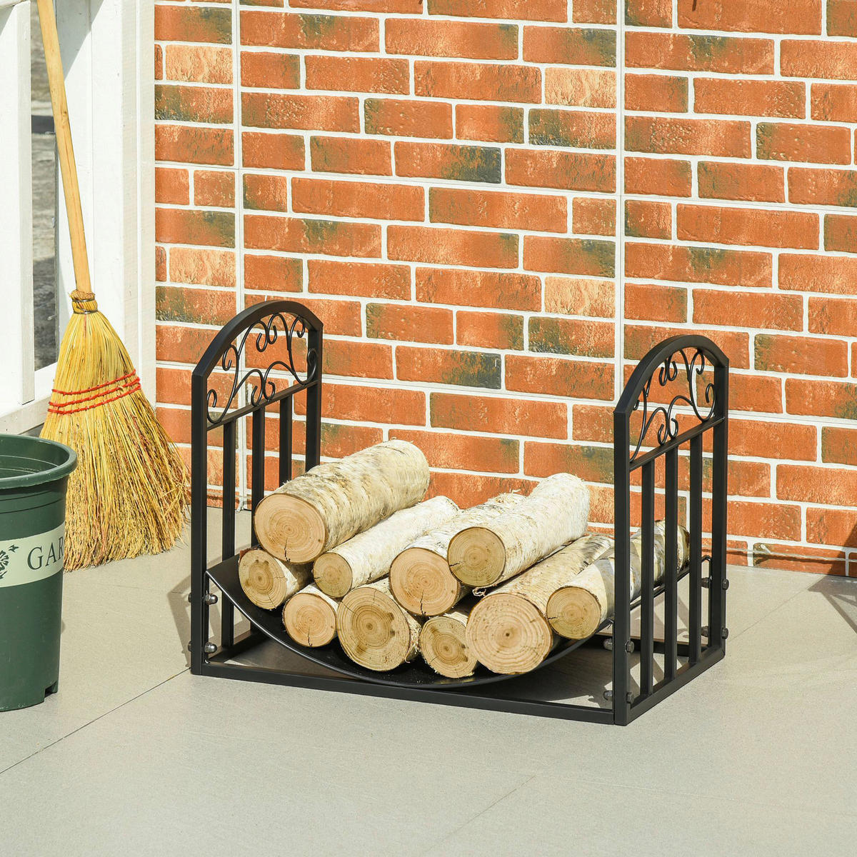 Outsunny Kaminholzregal schwarz B/H/T: ca. 60,5x46,5x36 cm Kaminholzregal 842-208 - schwarz (60,50/46,50/36,00cm) - Outsunny