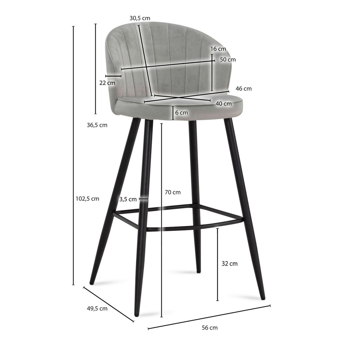 Barhocker 2er Set grau Polyester B/H/T: ca. 56x103x53 cm 2er Set - grau (56,00/103,00/53,00cm) - Wohnling