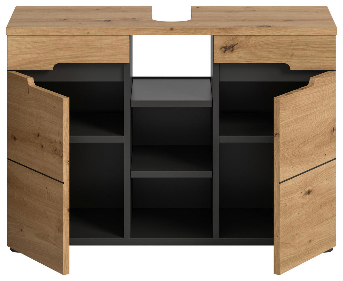 Waschbeckenunterschrank Canu Basalt Eiche Artisan Nachbildung B/H/T: ca. 80x55x34 cm Canu - Eiche/Basalt (80,00/55,00/34,00cm) - xonox.home