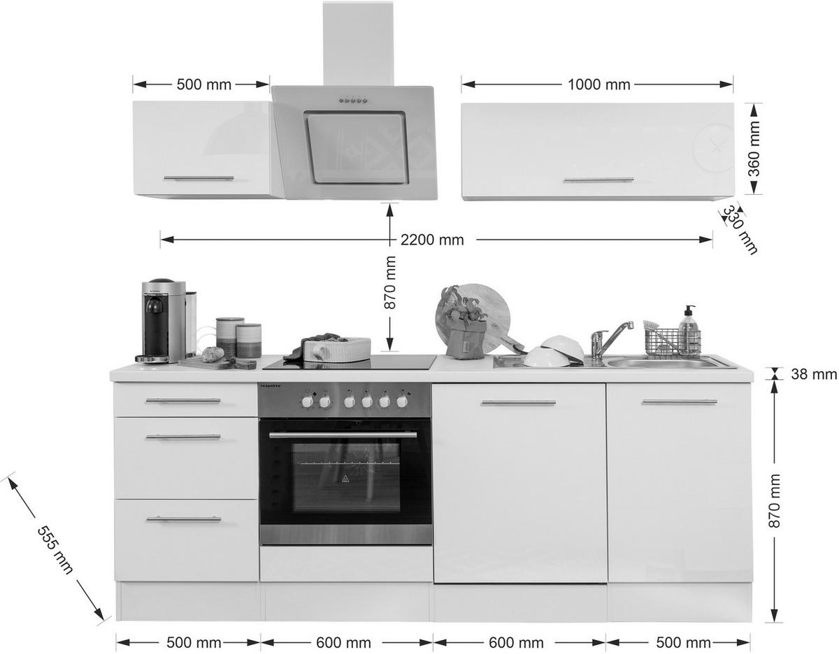 Respekta Küchenblock Amanda schwarz Hochglanz B/H/T: ca. 220x200x60 cm Amanda - schwarz/Edelstahloptik (220,00/200,00/60,00cm) - Respekta