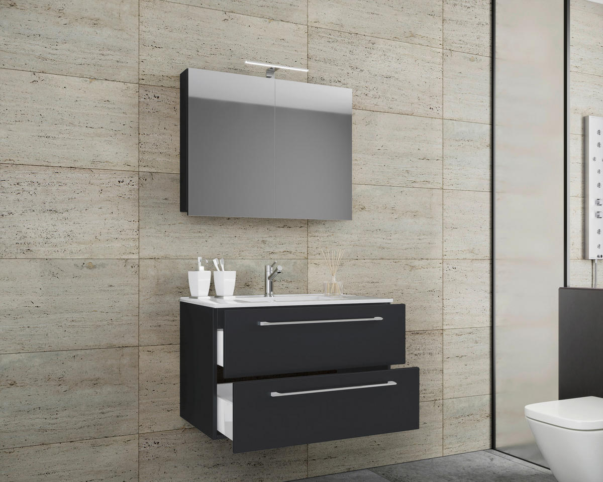 Waschplatz 3tlg-Badinos schwarz B/H/T: ca. 60x50x46 cm 3tlg-Badinos - schwarz (60,00/50,00/46,00cm) - VCM Möbel