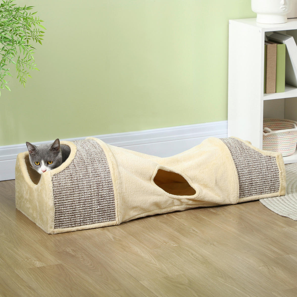 PawHut Katzentunnel beige Spanplatte B/H/L: ca. 38x29x107 cm Katzentunnel - beige (107,00/38,00/29,00cm) - PawHut