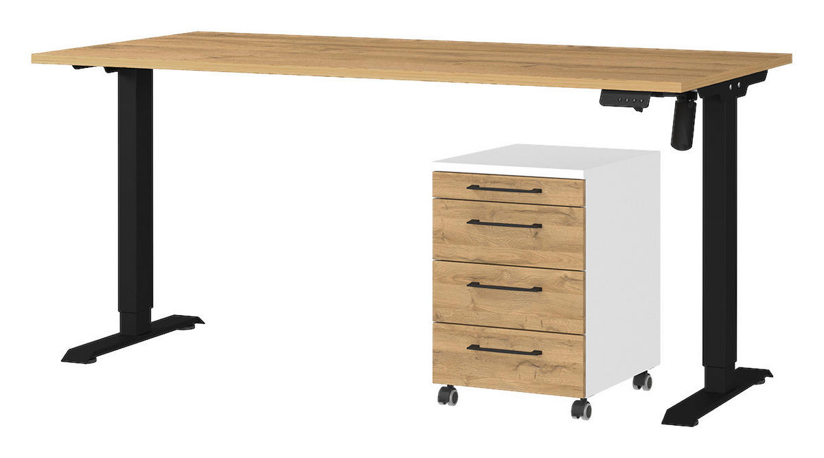 Büro-Sets 9750-559 Eiche Grand-Son Nachbildung weiß schwarz B/H/T: ca. 217x119x80 cm 9750-559 - Eiche/weiß (217,00/119,00/80,00cm) - Germania
