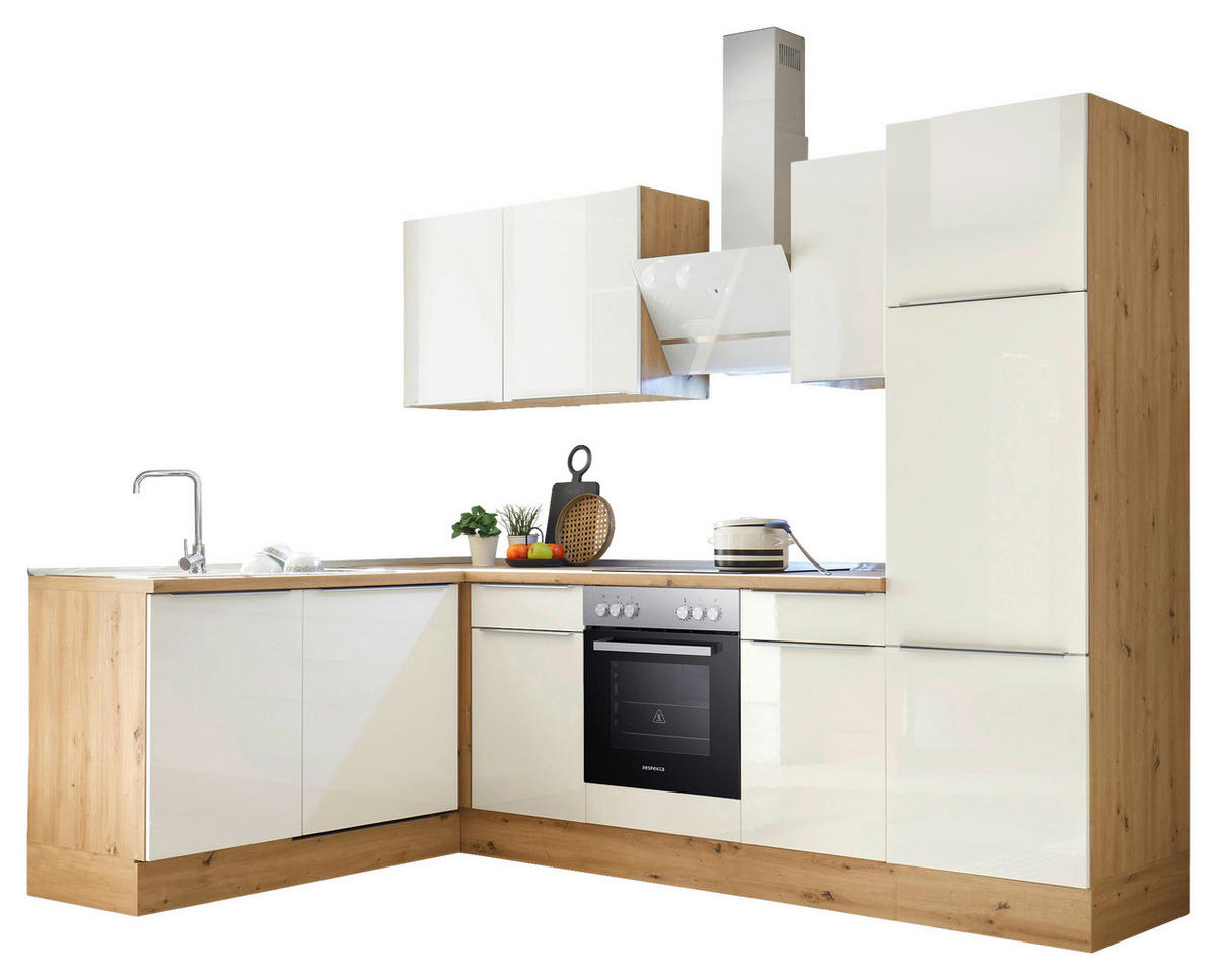 Respekta Winkelküche Marleen weiß Hochglanz B/H/T: ca. 280x211x170 cm Marleen - Eiche/weiß (280,00/211,00/170,00cm) - Respekta