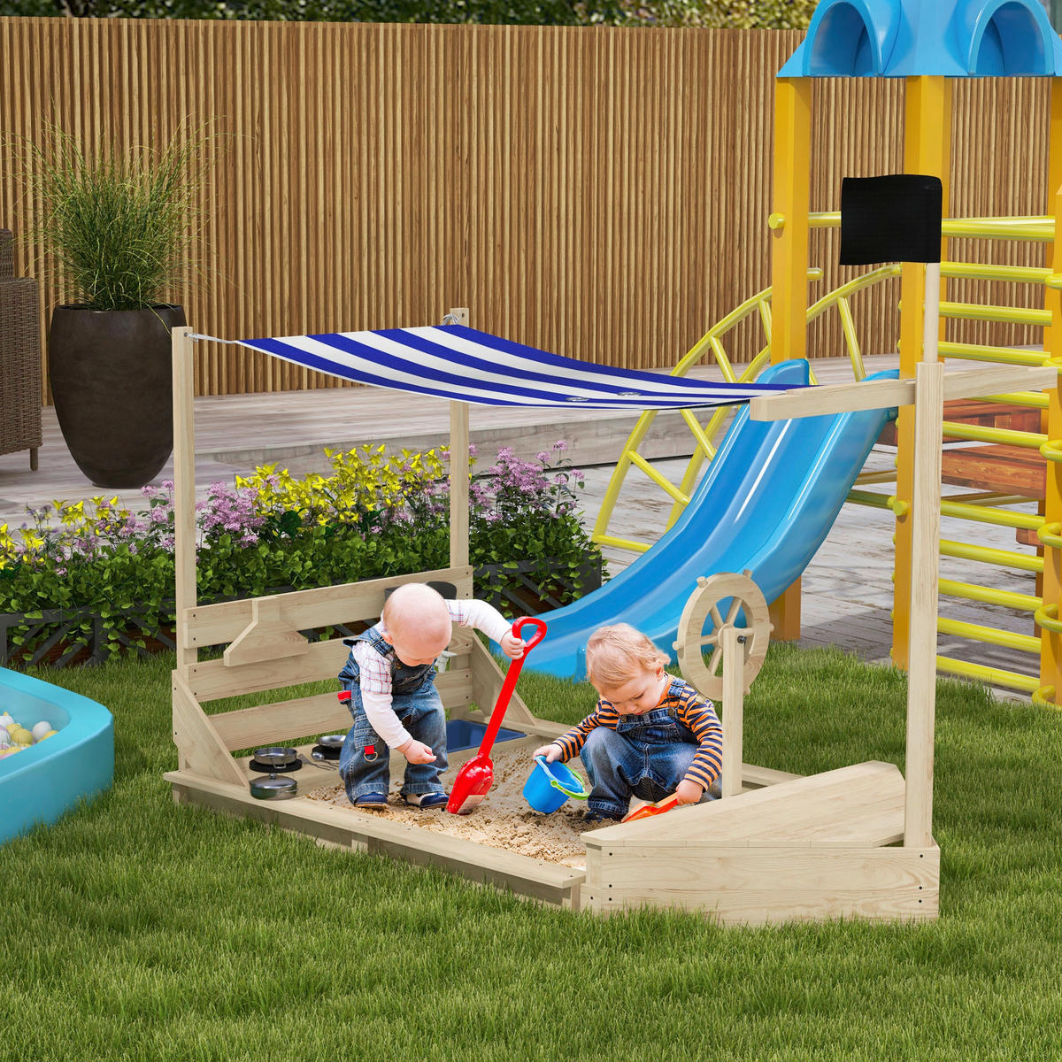 Outsunny Sandkasten natur B/H/L: ca. 103x180x144,5 cm Sandkasten - natur (144,50/103,00/180,00cm) - Outsunny
