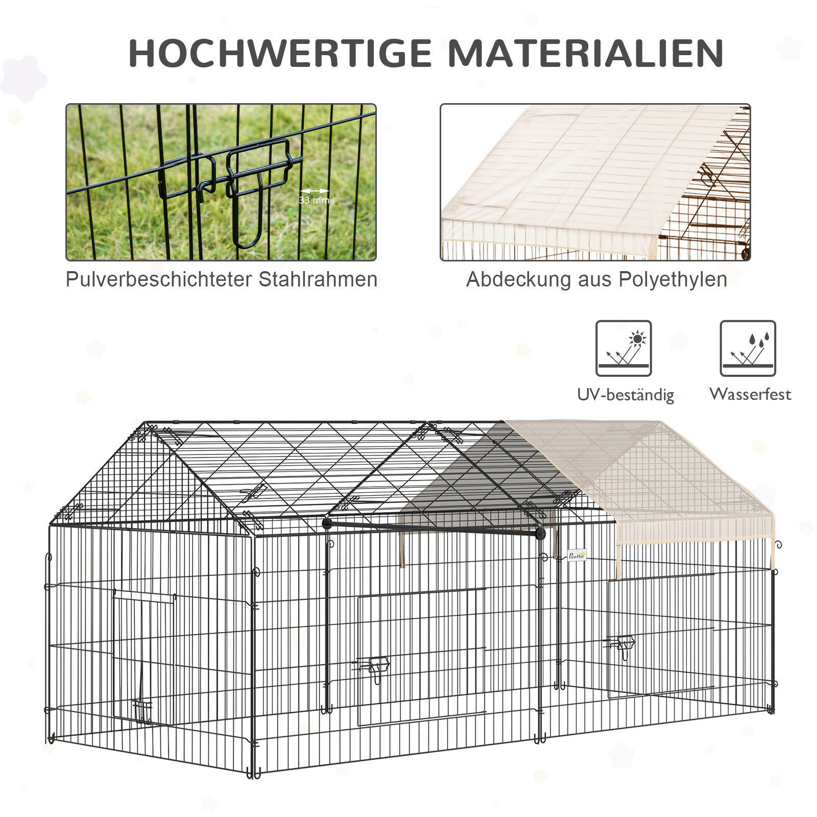 PawHut Gehege schwarz Edelstahl B/H/L: ca. 103x220x103 cm Kleintiergehege - beige/schwarz (103,00/103,00/220,00cm) - PawHut