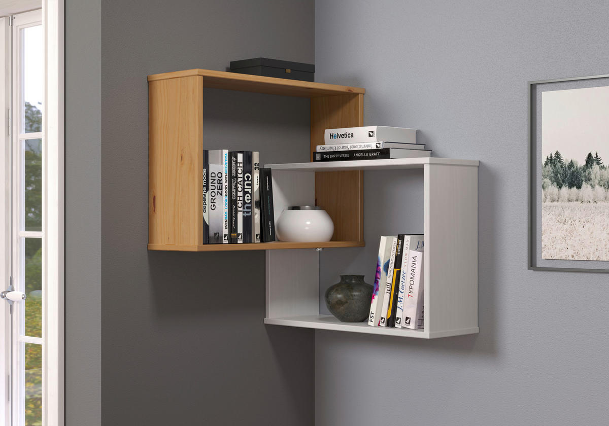Wandregal Mestre weiß lackiert Optik honig lackiert Optik B/H/T: ca. 60x66x20 cm Mestre - weiß/honig (60,00/66,00/20,00cm)