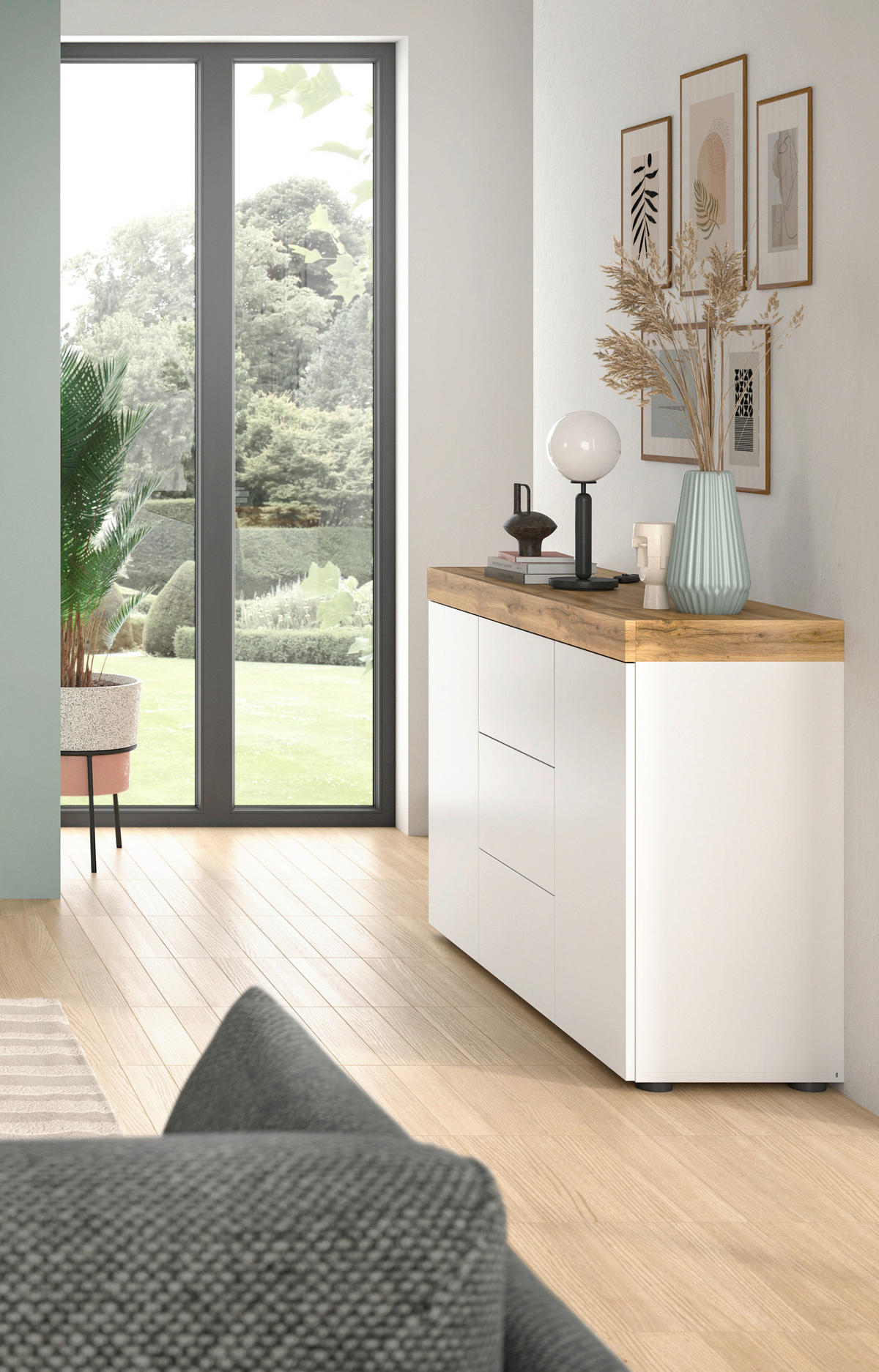 Sideboard Sugar weiß Eiche Wotan Nachbildung B/H/T: ca. 125x80x37 cm Sugar - Eiche/weiß (125,00/80,00/37,00cm) - xonox.home