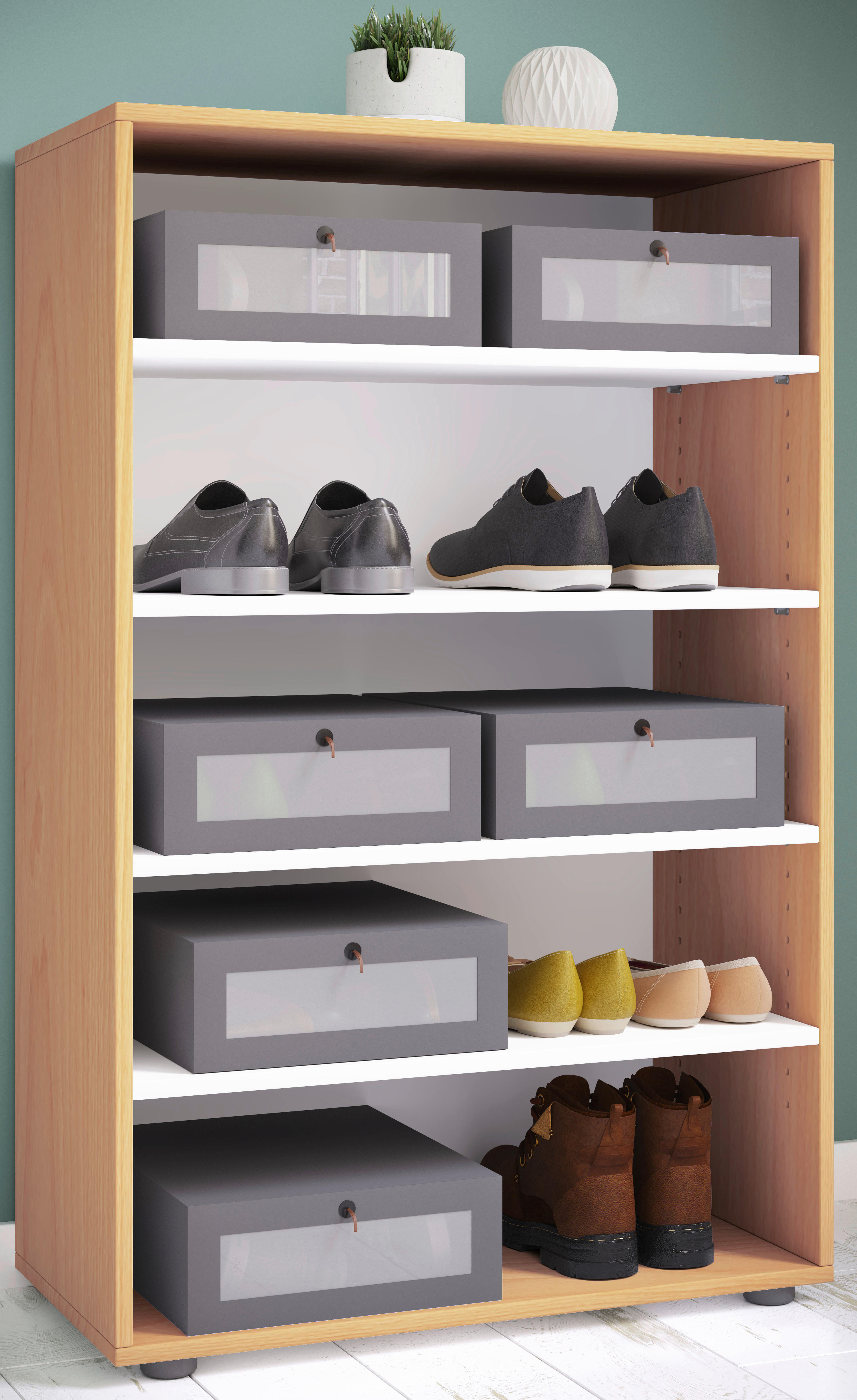 Schuhregal Lona buche Nachbildung weiß B/H/T: ca. 70x110x37 cm Lona - weiß/buche (70,00/110,00/37,00cm) - VCM Möbel