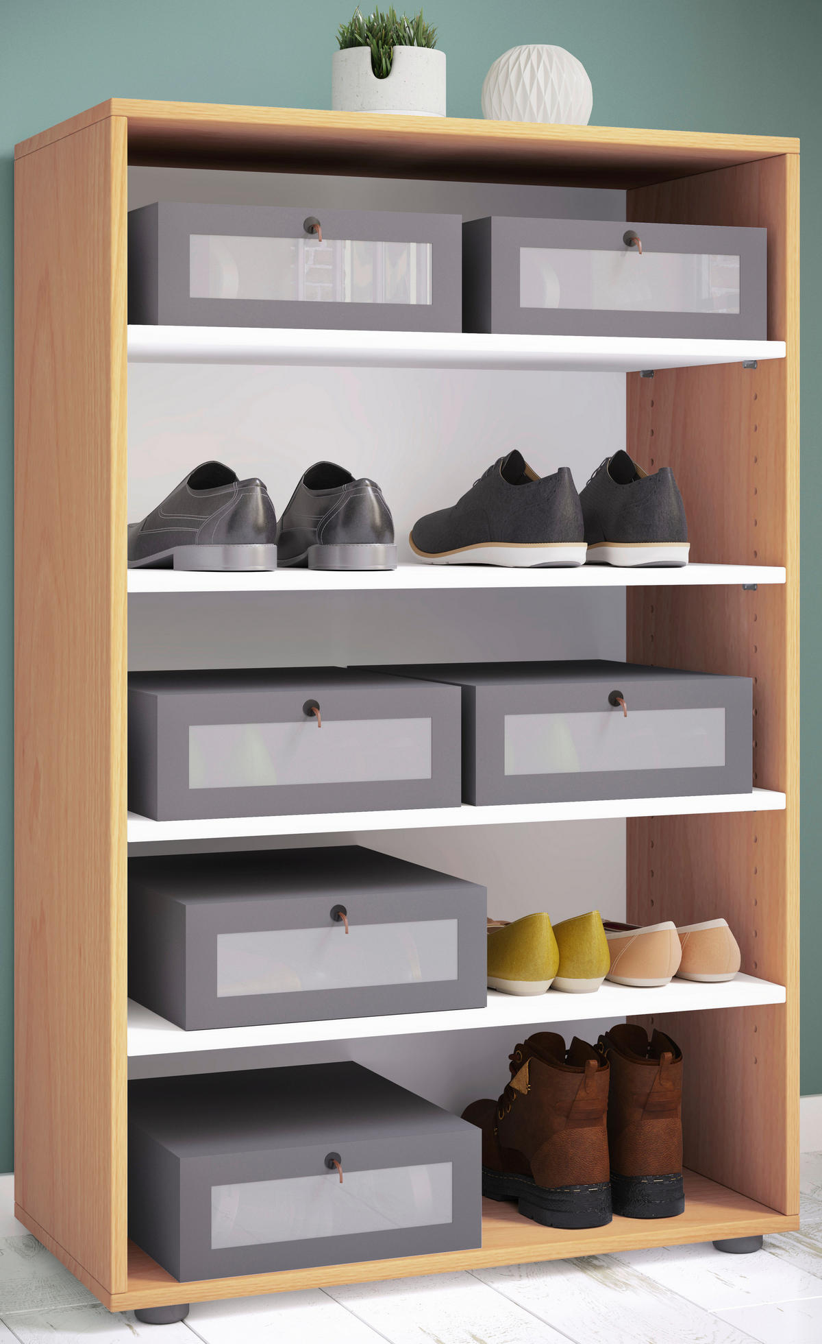 Schuhregal Lona buche Nachbildung weiß B/H/T: ca. 70x110x37 cm Lona - weiß/buche (70,00/110,00/37,00cm) - VCM Möbel