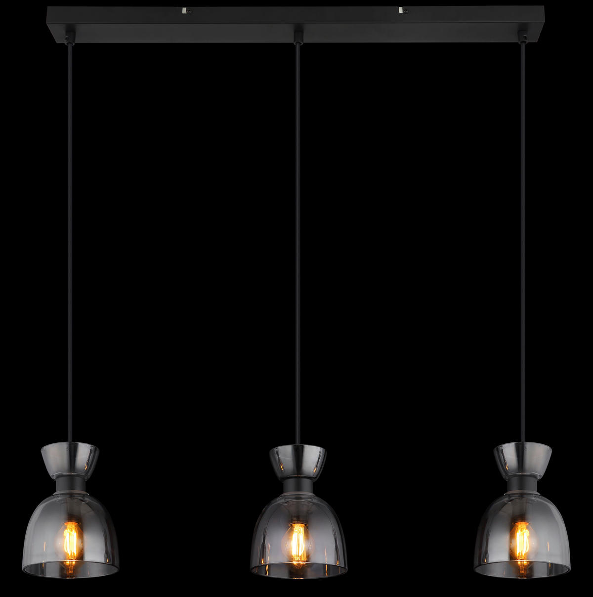 GLOBO Pendelleuchte schwarz Rauch mattschwarz Metall Glas B/H: ca. 65x120 cm E14 3 Brennstellen Massey - schwarz/mattschwarz (65,00/120,00cm) - GLOBO