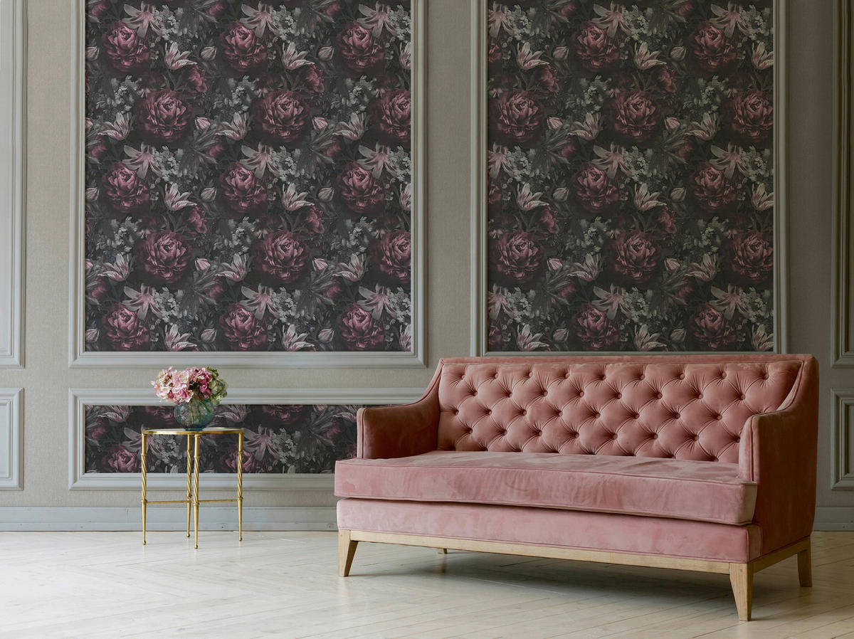 Vliestapete Rosen schwarz rosa grau B/L: ca. 53x1005 cm Vliestapete_38509-3 - schwarz/rosa (53,00/1005,00cm)