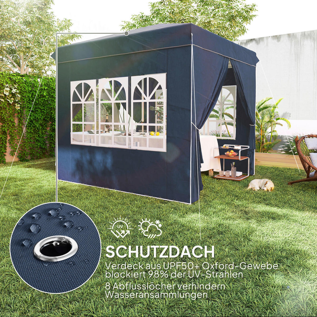 Outsunny Pavillon blau Polyester B/H/L: ca. 248x270x248 cm Pavillon - blau (248,00/248,00/270,00cm) - Outsunny