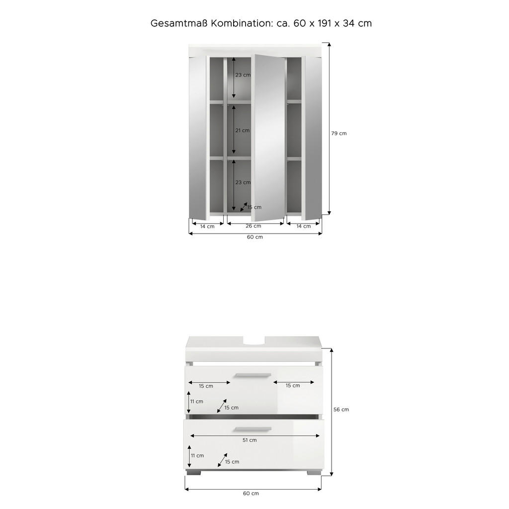 Thumbnail - Badezimmer-Set Scout weiß weiß Hochglanz B/H/T: ca. 60x191x37 cm