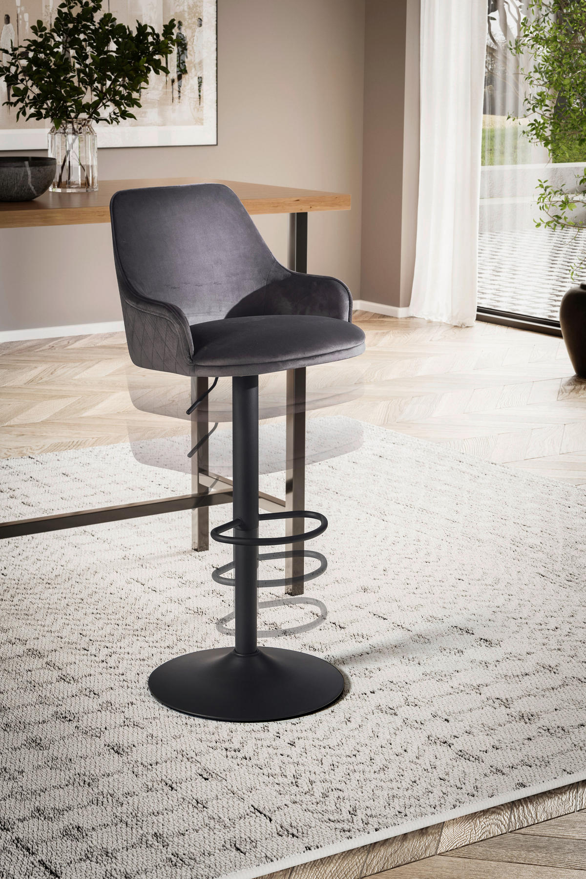 Barhocker grau schwarz Samt Eisen B/H/T: ca. 45x106x45 cm Barhocker - schwarz/grau (45,00/106,00/45,00cm) - Wohnling