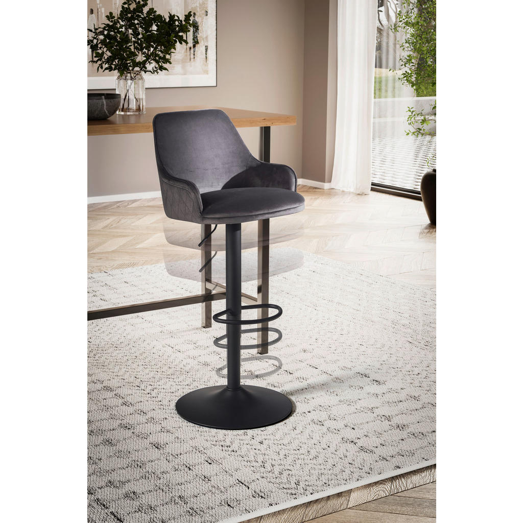 Thumbnail - Barhocker grau schwarz Samt Eisen B/H/T: ca. 45x106x45 cm