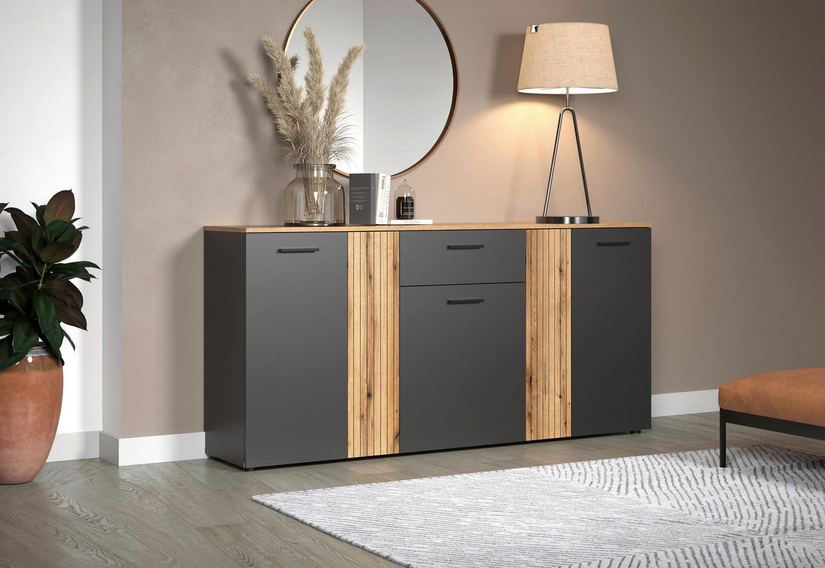 Kommode Esteban anthrazit Eiche Evoke Coast Nachbildung B/H/T: ca. 181x86x38 cm Esteban - Eiche/anthrazit (181,00/86,00/38,00cm)