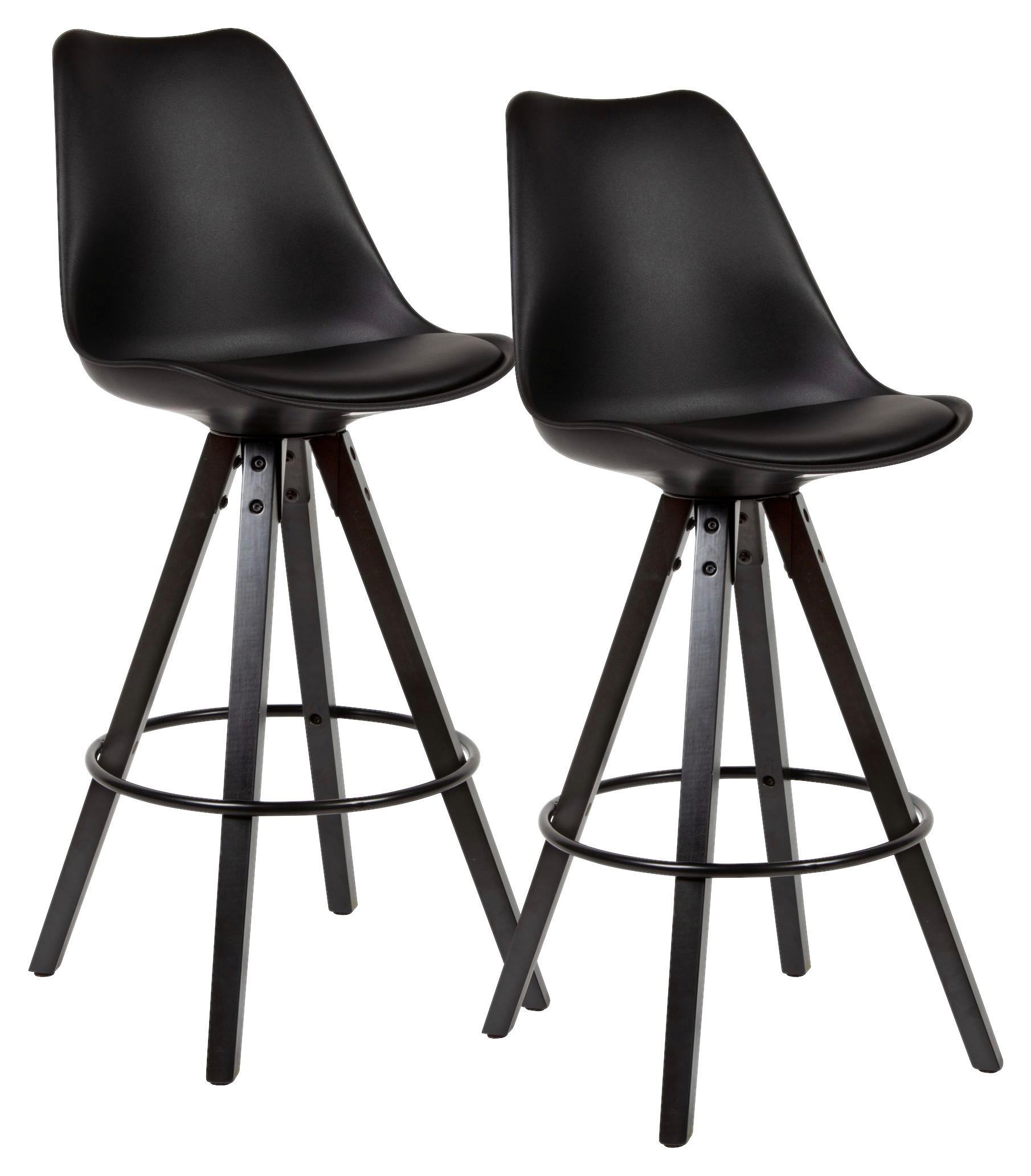 Barhocker 2er-Set schwarz Kunstleder Echtholz B/H/T: ca. 44x113x39 cm 2er-Set - schwarz (44,00/113,00/39,00cm) - Wohnling