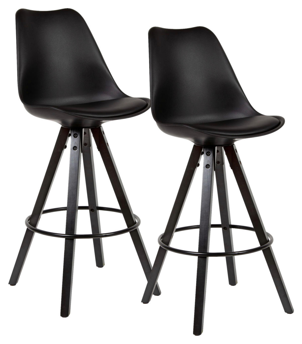 Barhocker 2er-Set schwarz Kunstleder Echtholz B/H/T: ca. 44x113x39 cm 2er-Set - schwarz (44,00/113,00/39,00cm) - Wohnling
