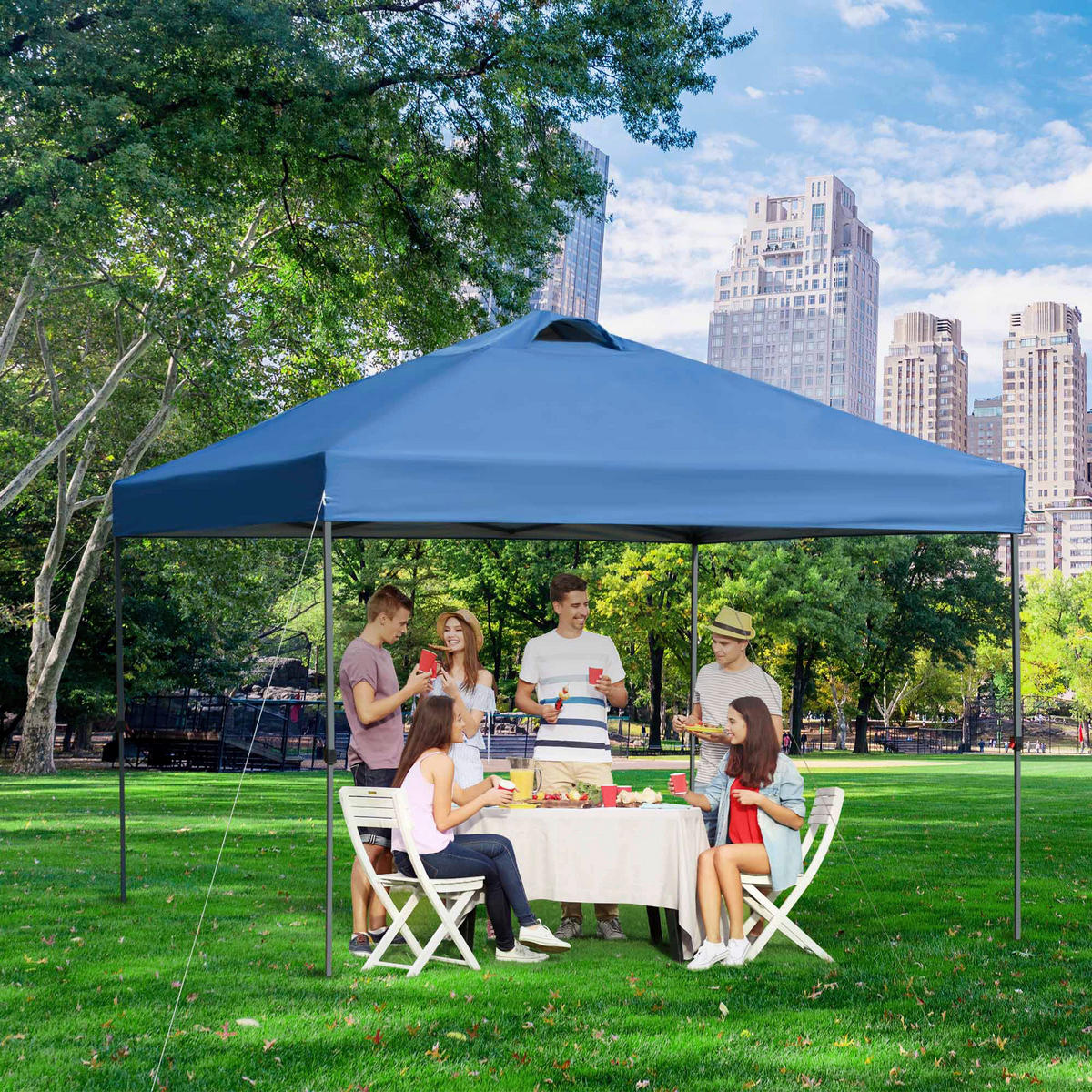 Outsunny Pavillon blau Stahl B/H/L: ca. 295x264x295 cm Pavillon - blau (295,00/295,00/264,00cm) - Outsunny