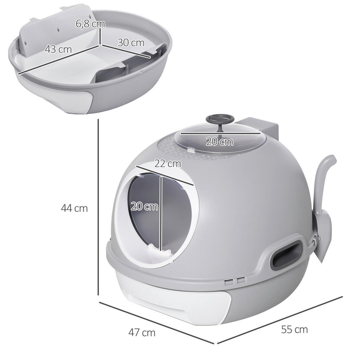 PawHut Katzentoilette grau Polypropylen B/H/L: ca. 47x44x55 cm Katzentoilette - grau (55,00/47,00/44,00cm) - PawHut