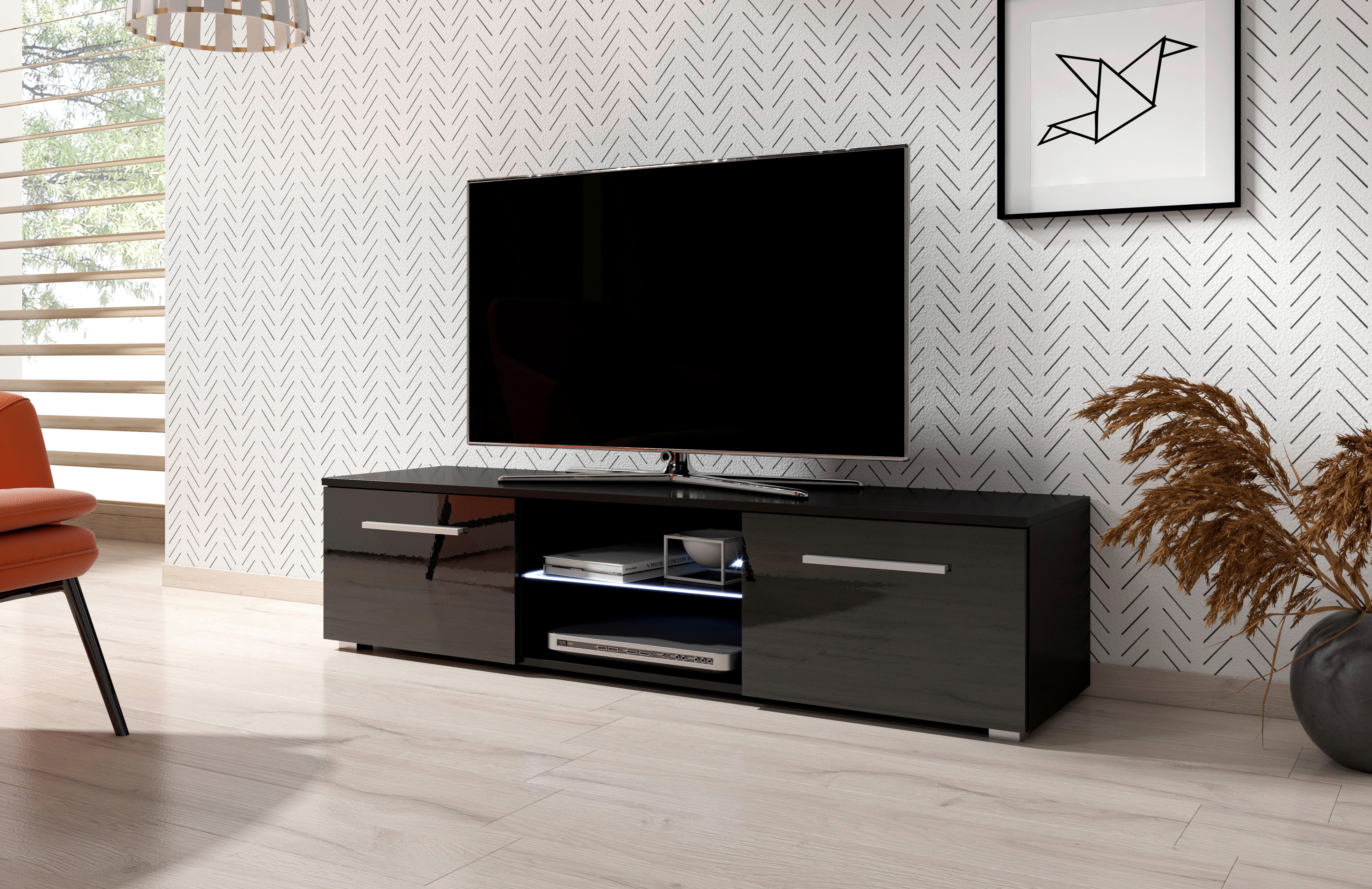 TV-Board Moon schwarz schwarz Hochglanz B/H/T: ca. 140x36x40 cm Moon - schwarz (140,00/36,00/40,00cm) - WIPMEB