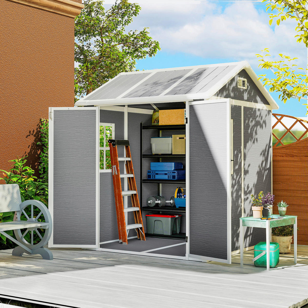 Outsunny Garden Storage Shed grau B/H/L: ca. 181x220x181 cm Garden_Storage_Shed - grau (181,00/181,00/220,00cm) - Outsunny