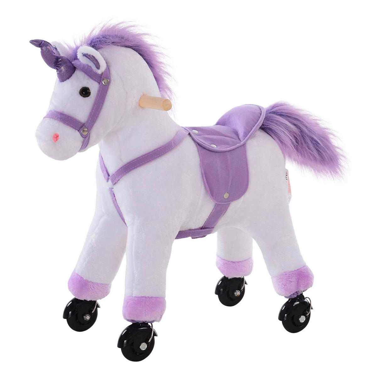 HOMCOM Kinder Schaukelwippe B/H/L: ca. 23x60x55 cm Plüsch-Einhorn_auf_Rollen - lila/weiß (55,00/23,00/60,00cm) - HOMCOM