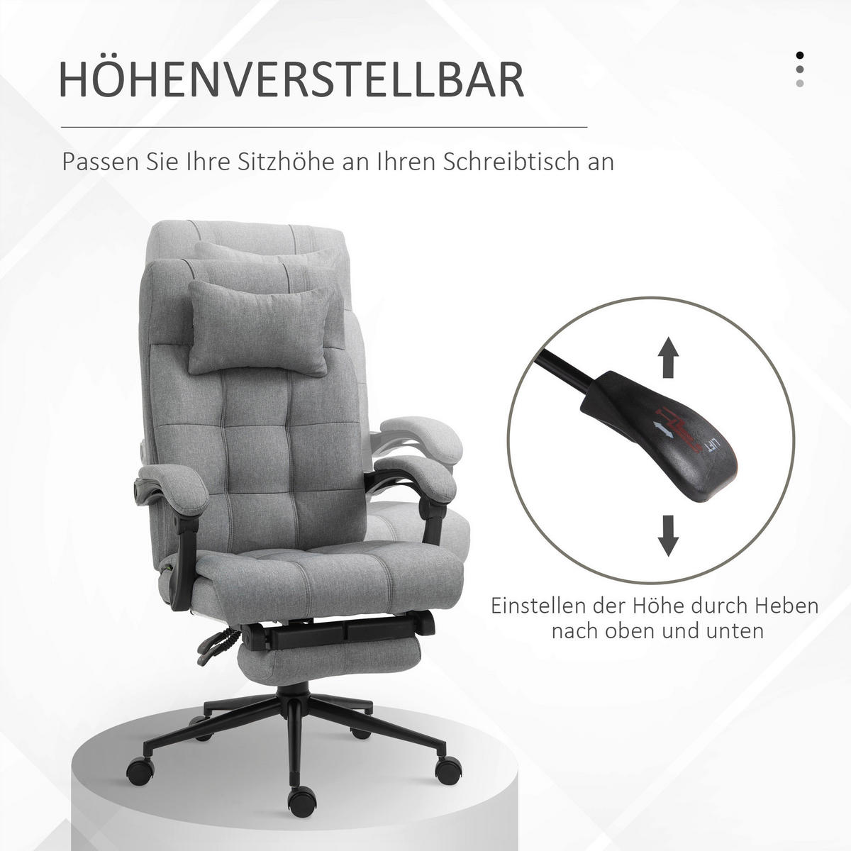 Drehstuhl 921-282GY hellgrau 921-282GY - hellgrau (66,00/116,00/70,00cm) - Vinsetto