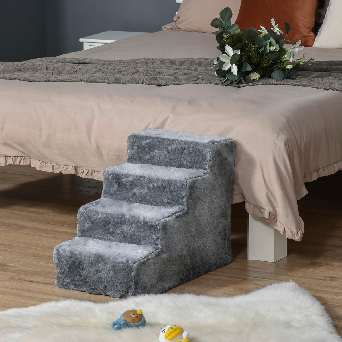 PawHut Haustiertreppe grau Polyester B/H/L: ca. 35x44x60 cm Haustiertreppe - grau (60,00/35,00/44,00cm) - PawHut