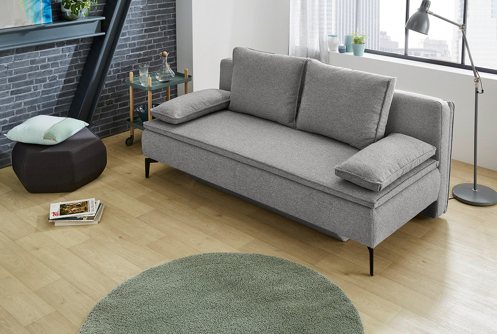 Dauerschlafsofa  hellgrau B/H/T: ca. 203x93x100 cm Jonas_Schlafsofa 342/19-342/19 - hellgrau/schwarz (203,00/93,00/100,00cm)