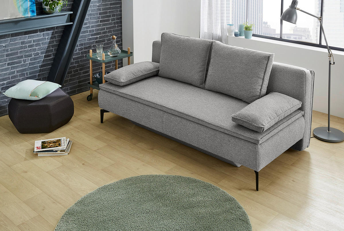 Dauerschlafsofa  hellgrau B/H/T: ca. 203x93x100 cm Jonas_Schlafsofa 342/19-342/19 - hellgrau/schwarz (203,00/93,00/100,00cm)