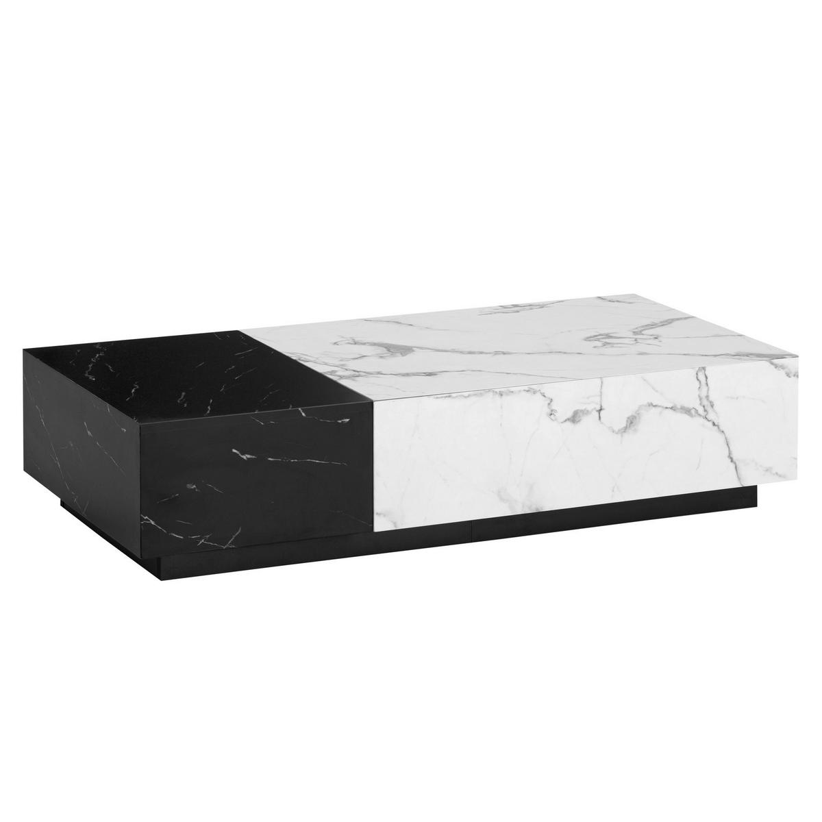 Couchtisch schwarz Marmor Optik weiß Marmor Optik B/H/T: ca. 120x28x60 cm Couchtisch - weiß/schwarz (120,00/28,00/60,00cm) - Wohnling