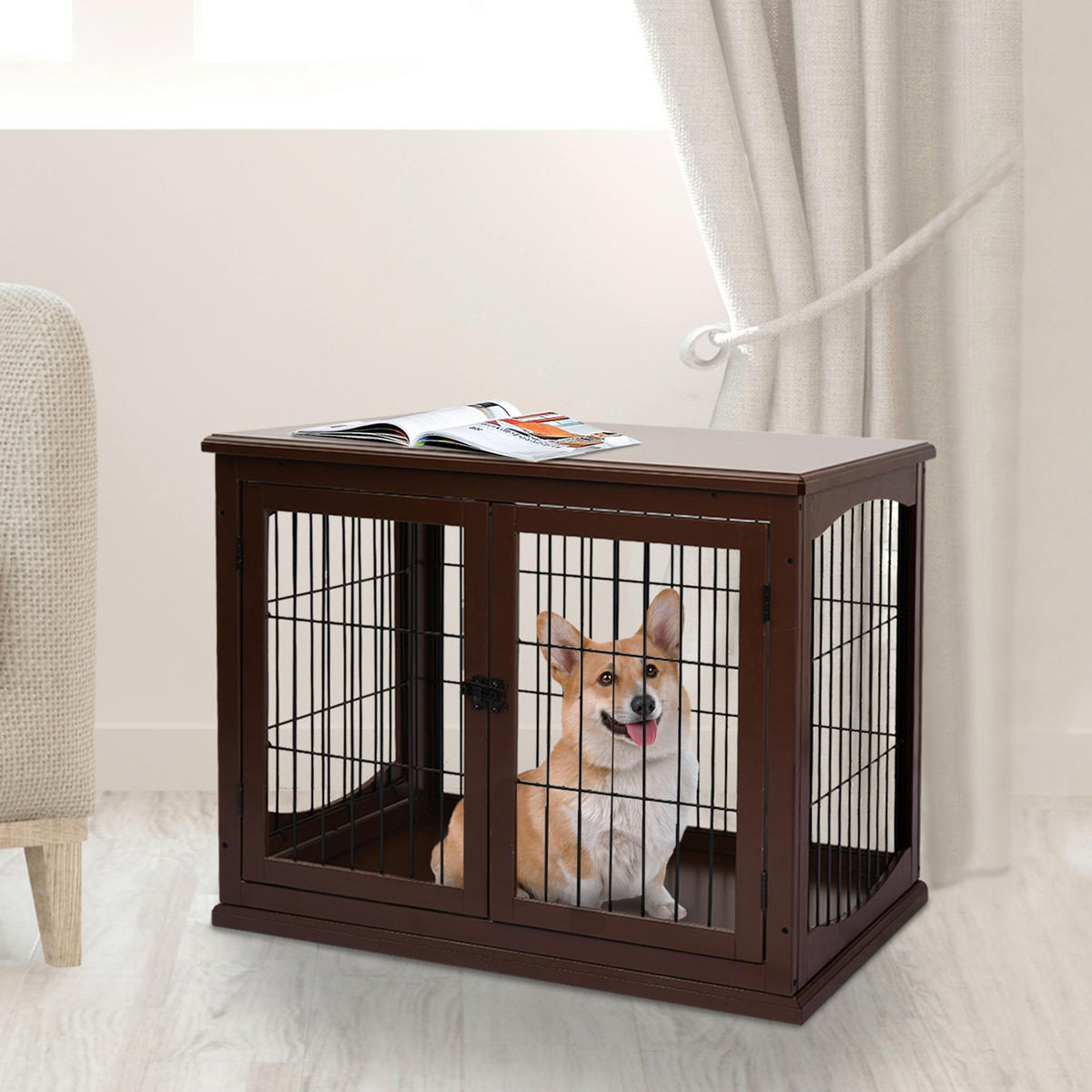 PawHut Hundekäfig braun Metall B/H/L: ca. 81x66x58,5 cm Hundekäfig - braun (58,50/81,00/66,00cm) - PawHut