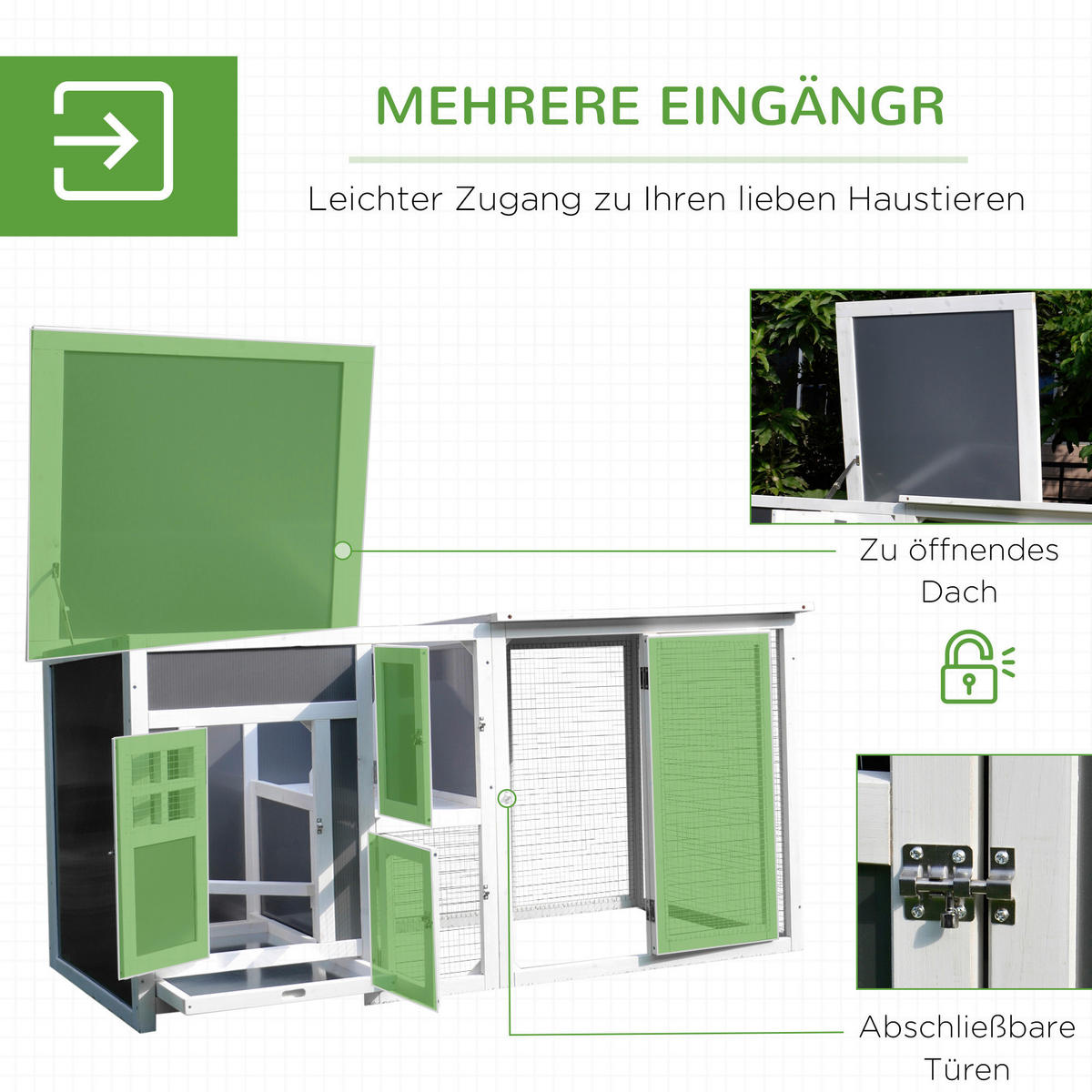 PawHut Stall weiß Polypropylen B/H/L: ca. 75x160x80 cm Hühnerstall - weiß/grau (80,00/75,00/160,00cm) - PawHut